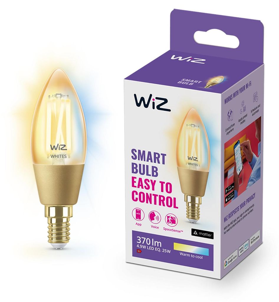 WiZ Filament-Lampe in Kerzenform, Bernstein 25 W C35 E14, Produktbild 