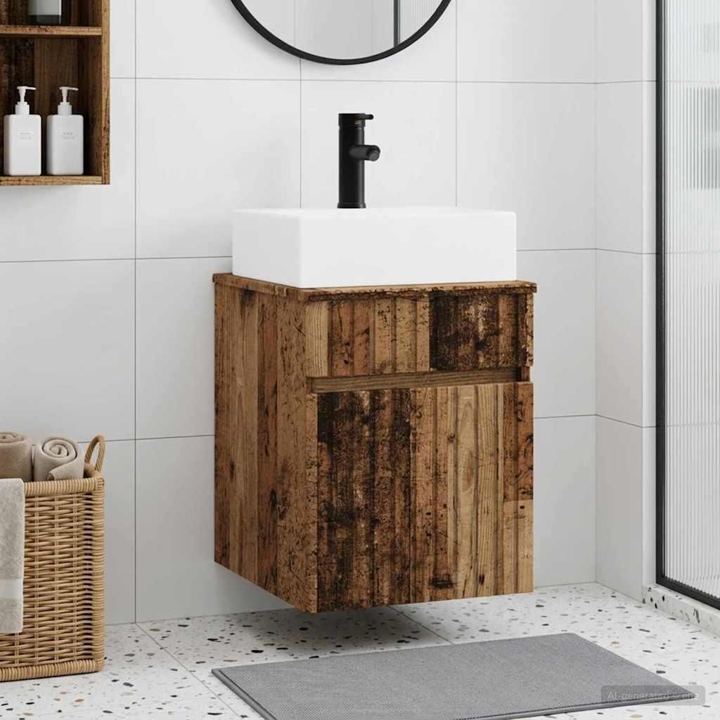 Möbel Wandmontierter Waschbecken Vanity Altholz 39 x 41 x 62,5 cm - Badspiegel CC3087