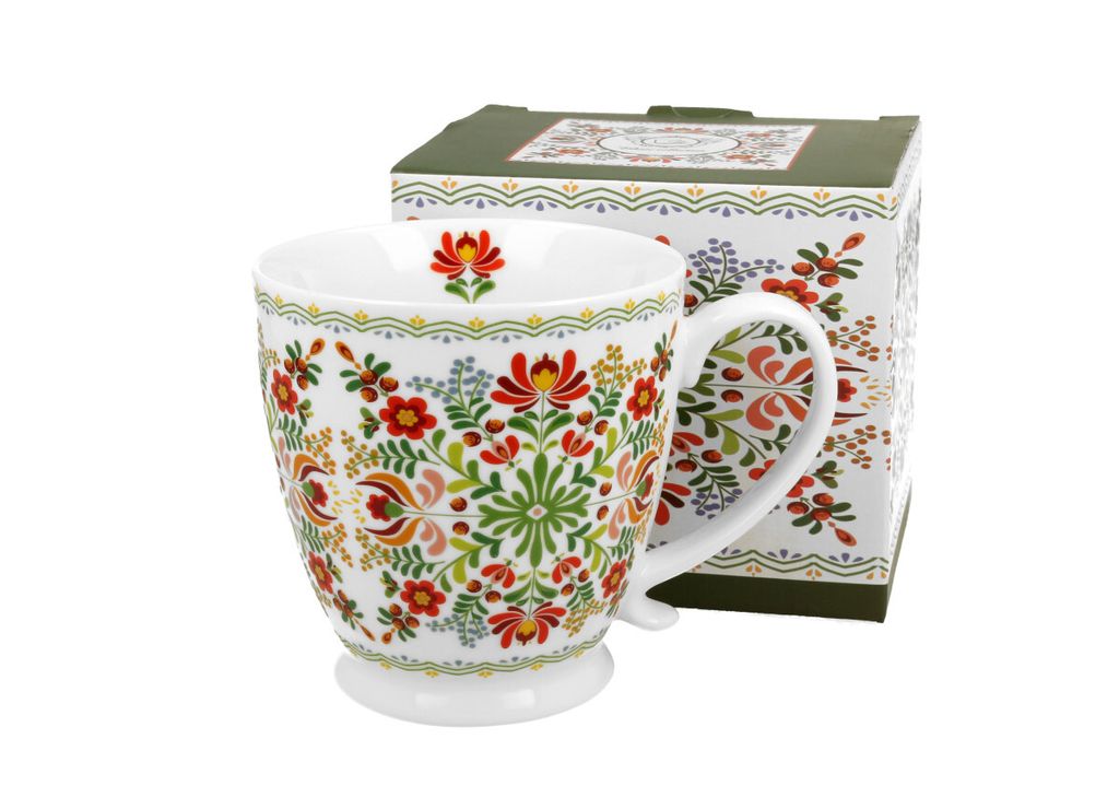 DUO ETNO Jumbobecher 480 ml HUNGARIAN mit Fuß, New Bone China Porzellan