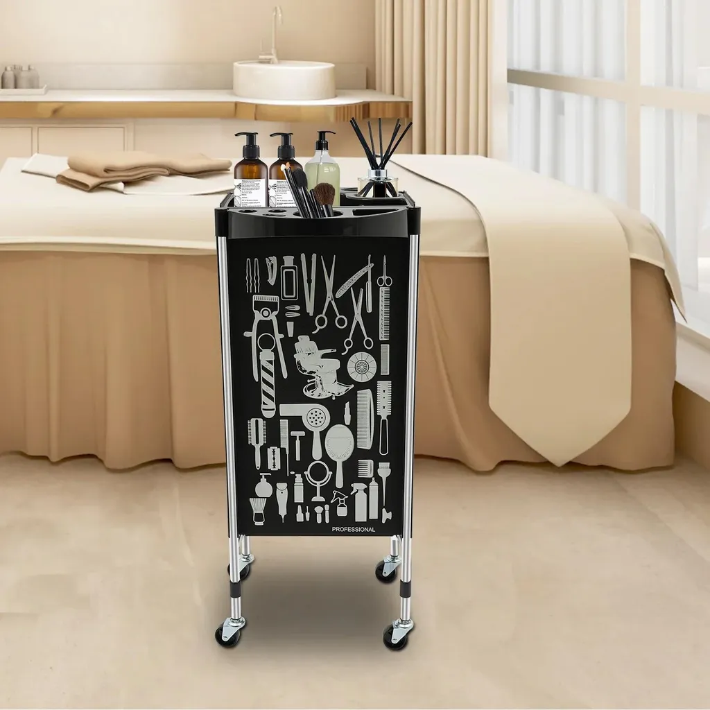Trolley de coiffure professionnel avec tablette rabattable et 5 bacs