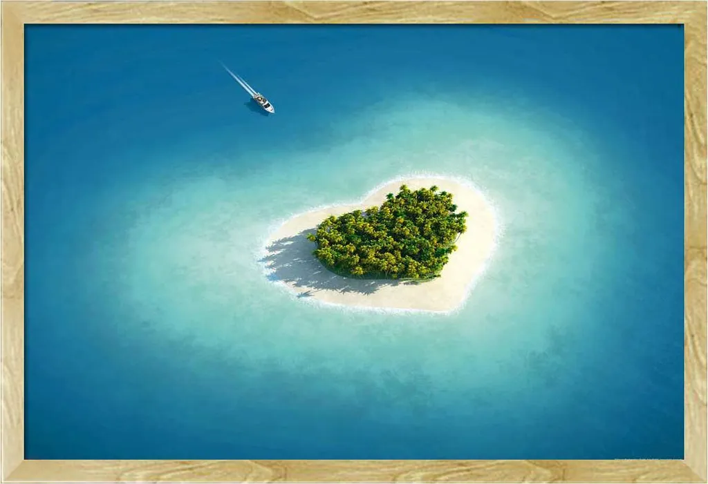 Cadre déco avec affiche de plage Heart Island et vitre acrylique Shinsuke