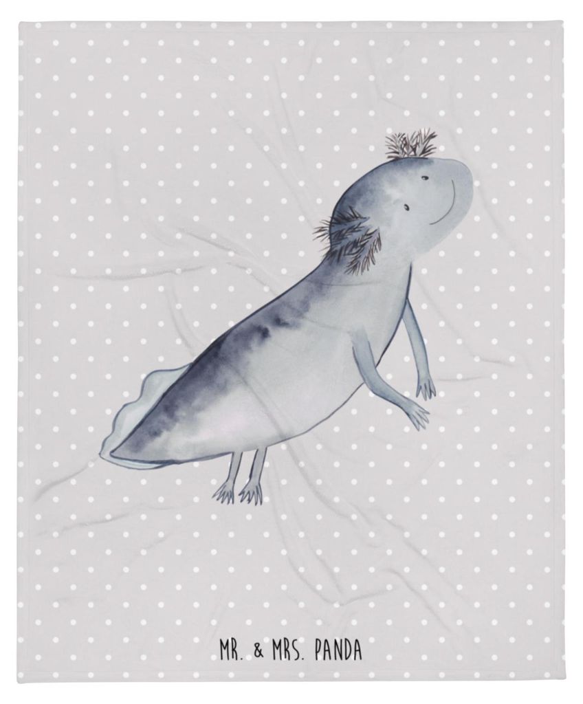 Mr. & Mrs. Panda Tagesdecke Axolotl Schwimmen - Grau Pastell - Geschenk, Probleme, Bettdecke, Lurch, Kuscheldecke, Plaid, Decke, Optimistisch, Warm...