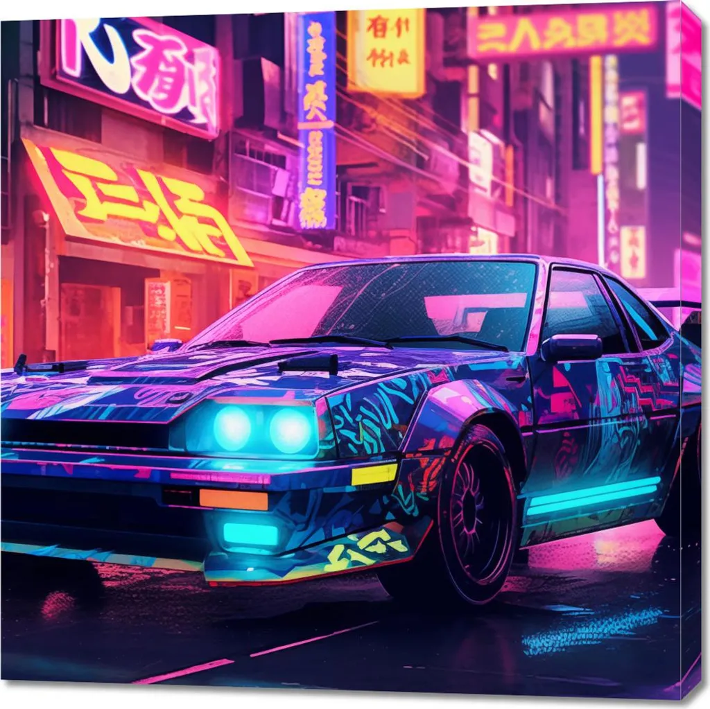 Tableau carré 90x90 cm Neo-Tokyo : Décoration murale moderne et néon