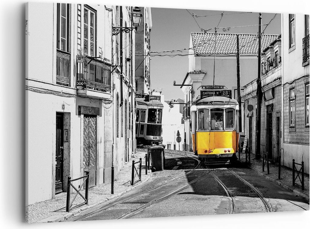 Bild auf Leinwand - Leinwandbild - Einteilig - Straßenbahn Portugal Lissabon - 100x70cm - Wand Bild - Wanddeko - Wandbilder - Leinwanddruck - Bild...