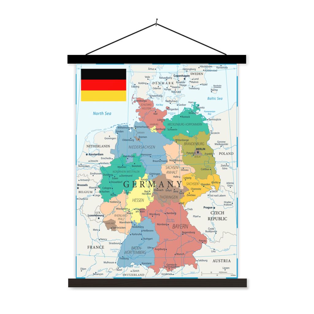 MuchoWow Textilposter Detaillierte Karte von Deutschland 40x53 cm mit schwarzem Rahmen - Abbildung