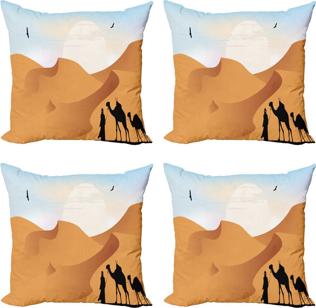 ABAKUHAUS Düne Kissenbezug Set (4 Stück), Kamele und Mann-Silhouette-Kunst, Moderner Doppelseitiger Digitaldruck, 45 cm x 45 cm, Persian orange B...