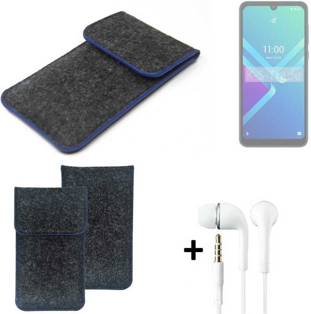 K-S-Trade Handy Schutz Hülle kompatibel mit Wiko Y82 Schutzhülle Handyhülle Filztasche Pouch Tasche Case Sleeve Filzhülle dunkelgrau, blauer Rand