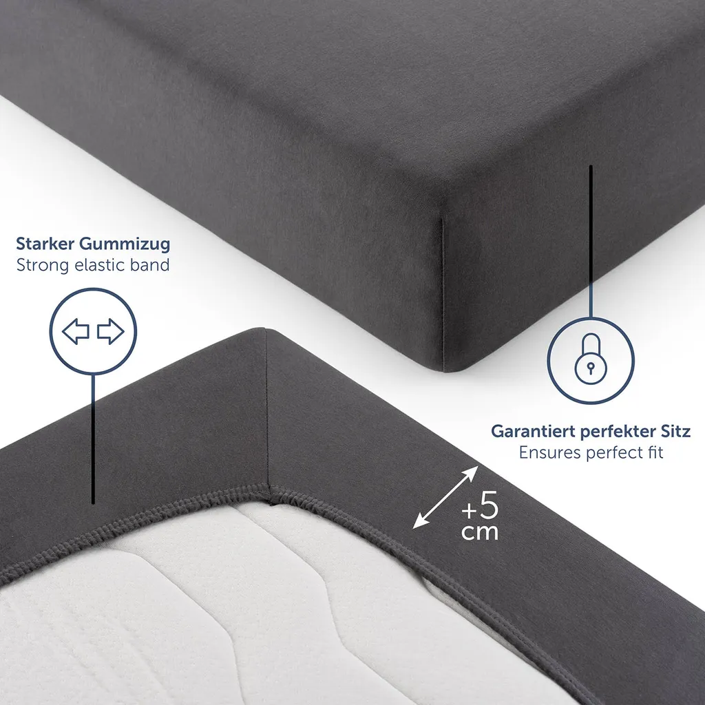 Drap-housse 180x200 Anthracite extensible en Jersey Lot de 2 de Qualité