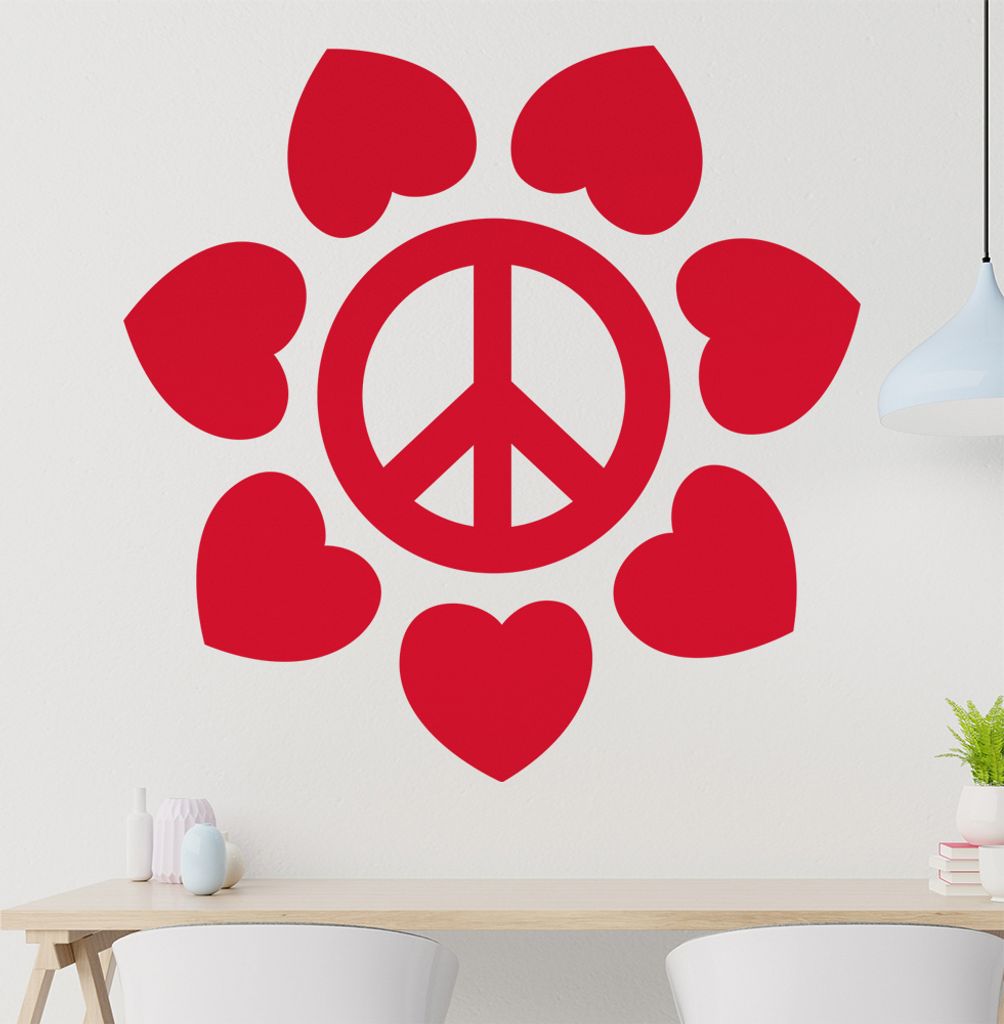 Peace mit Herzen Wandtattoo in 6 Größen - Wandaufkleber Wall Sticker - Dekoration, Küche, Wohnzimmer, Schlafzimmer, Badezimmer
