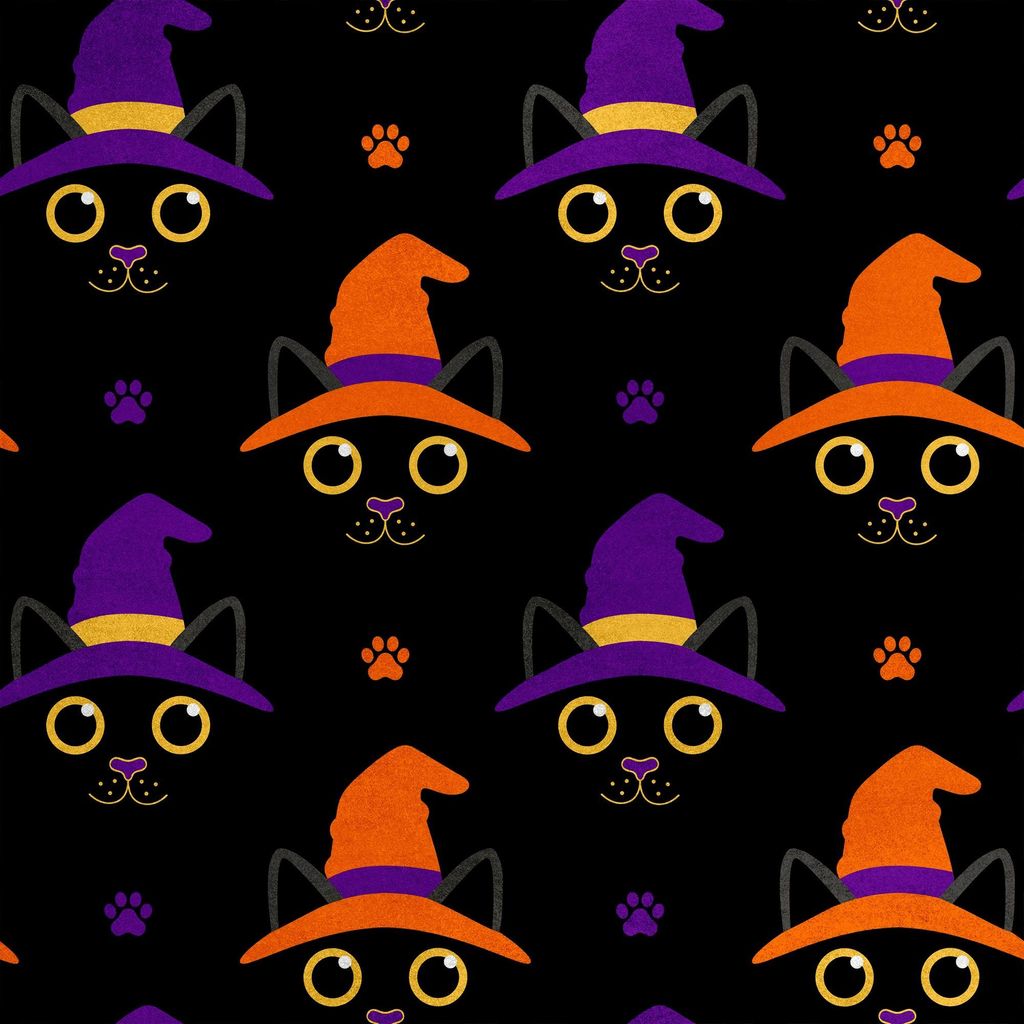 Royal Samt Stoff Polyester Zum Nähen - Motiv schwarze Katzen in einem Hut