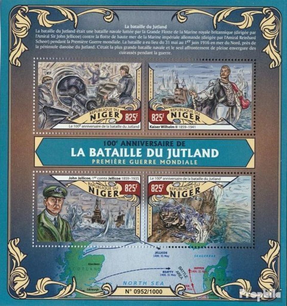 Briefmarken Niger 2016 Mi 3997-4000 Kleinbogen (kompl. Ausg.) postfrisch Die Schlacht um Jütland