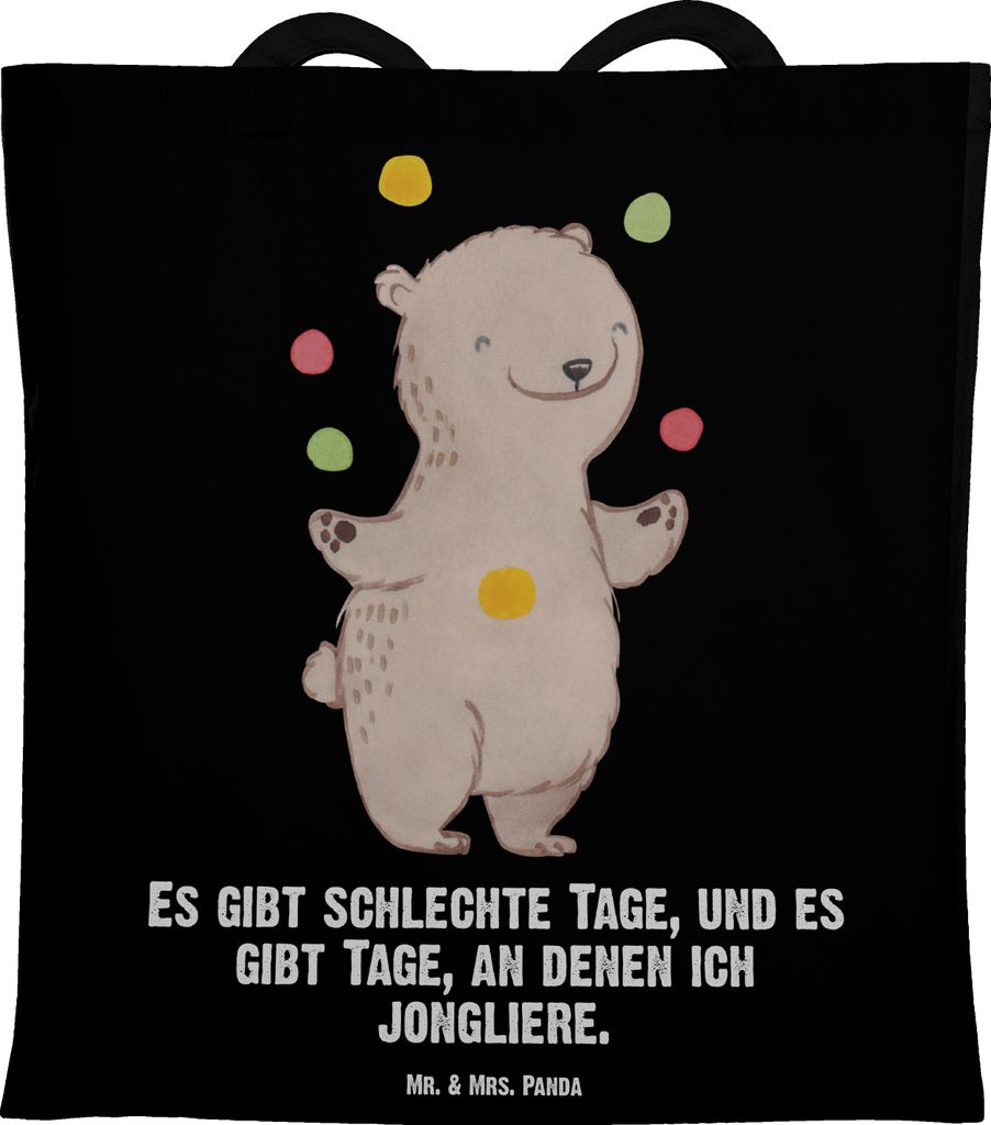 Mr. & Mrs. Panda Shopping Tasche Bär Jonglieren - Schwarz - Geschenk, Beutel, Uni, Jongleur, dokumententasche, Artistik, Tote Bag, Schultasche, Zi...