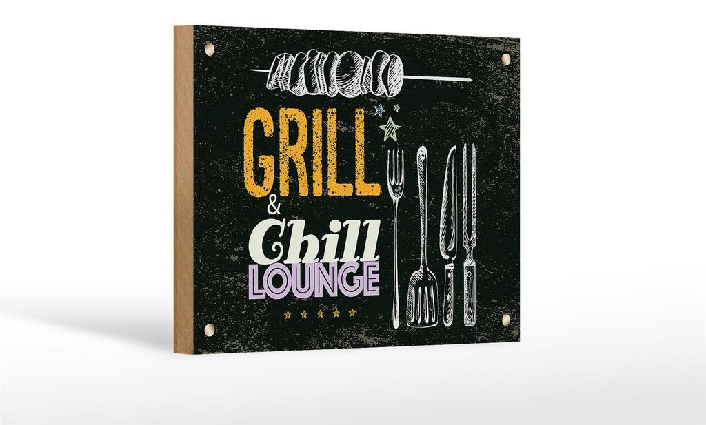 Holzschild Spruch Grill & Chill Fleisch Grillen 18x12 cm Dekoration