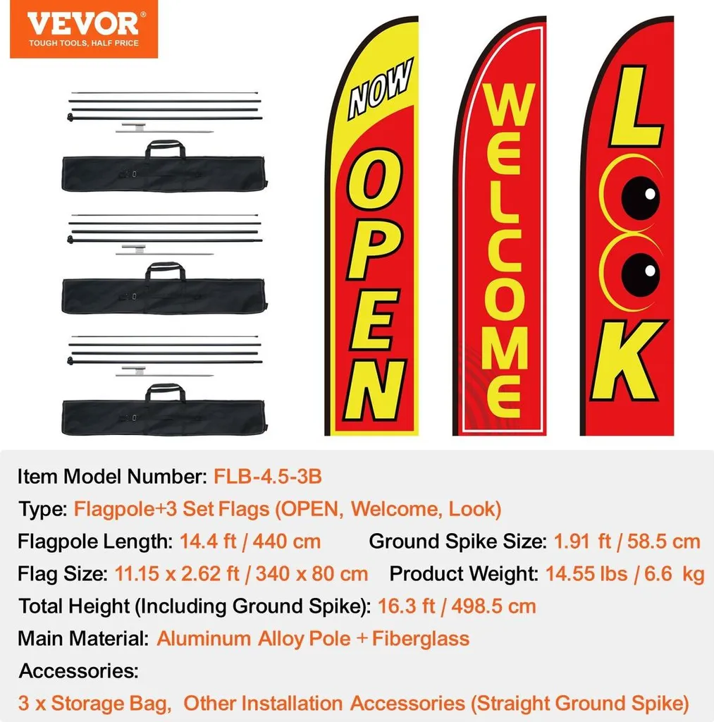 Oriflamme Publicitaire Extérieur - Pack de 2 Drapeaux Open et Welcome Pro - 7