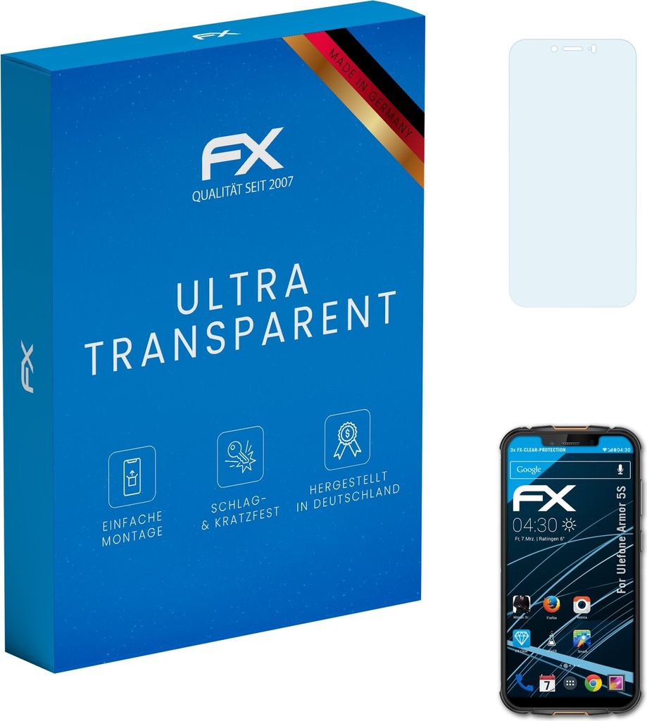 atFoliX FX-Clear 3x Schutzfolie kompatibel mit Ulefone Armor 5S Displayschutzfolie