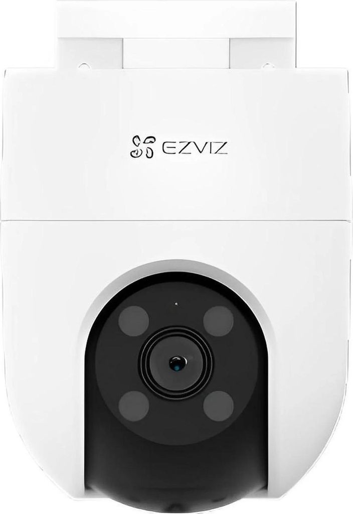 A front view of a white EZVIZ H8c WLAN security camera mounted on a white bracket.