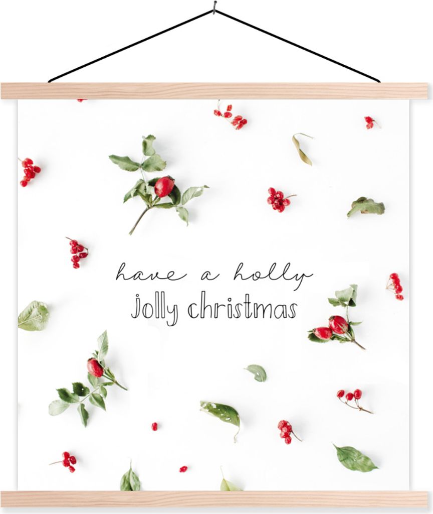 MuchoWow Textilposter Weihnachten - Beeren - Pflanzen 60x60 cm mit holzfarbenen Rahmen - Wanddekoration