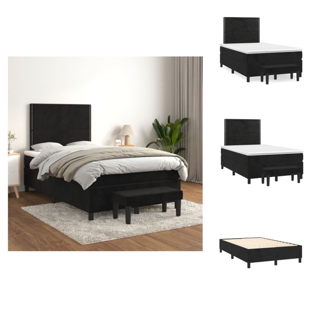 vidaXL Boxspringbett mit Matratze Schwarz 120x200 cm Samt - Betten & Bettgestelle