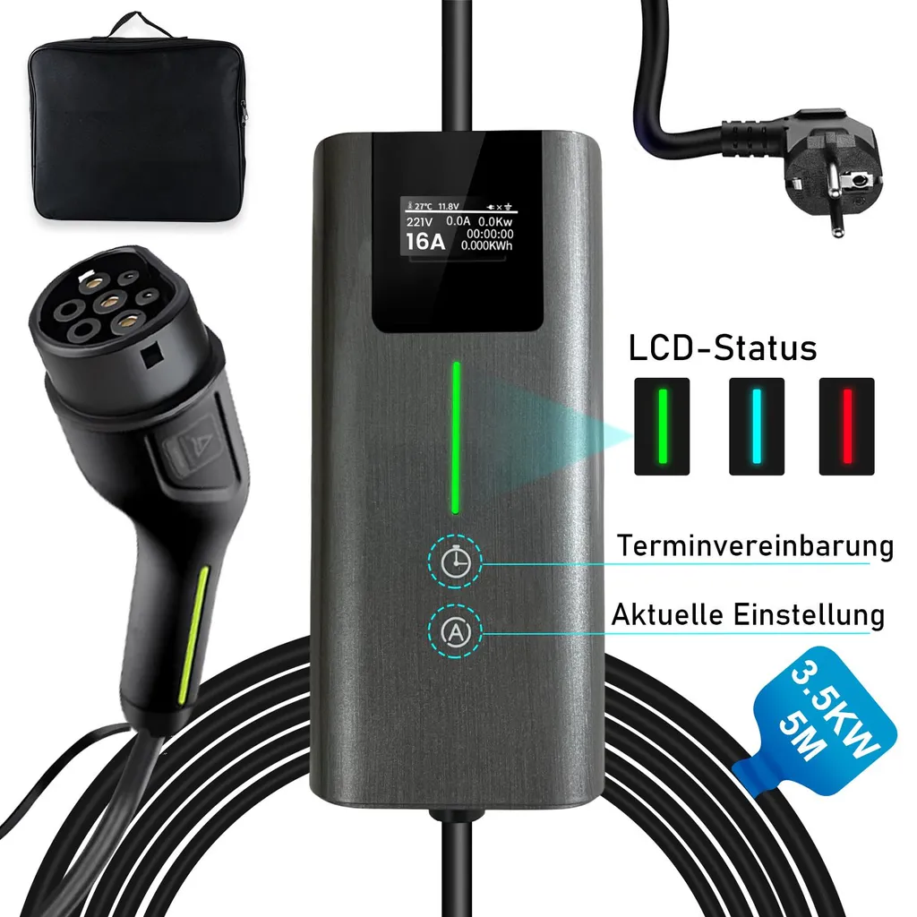 Cavo di ricarica EV tipo 2 6-16A 3,5KW 240V 5m per caricatore EV Tesla e stazione di ricarica mobile con borsa per il trasporto