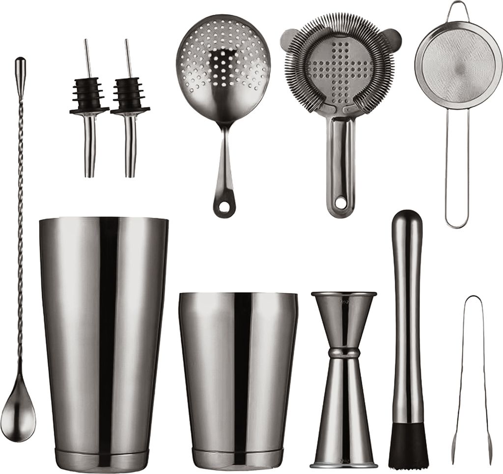Aoresac 11-teiliges All-Inclusive-Cocktail-Set aus Edelstahl, Cocktail-Shaker-Set, Boston-Shaker, Heim-Barkeeper-Set