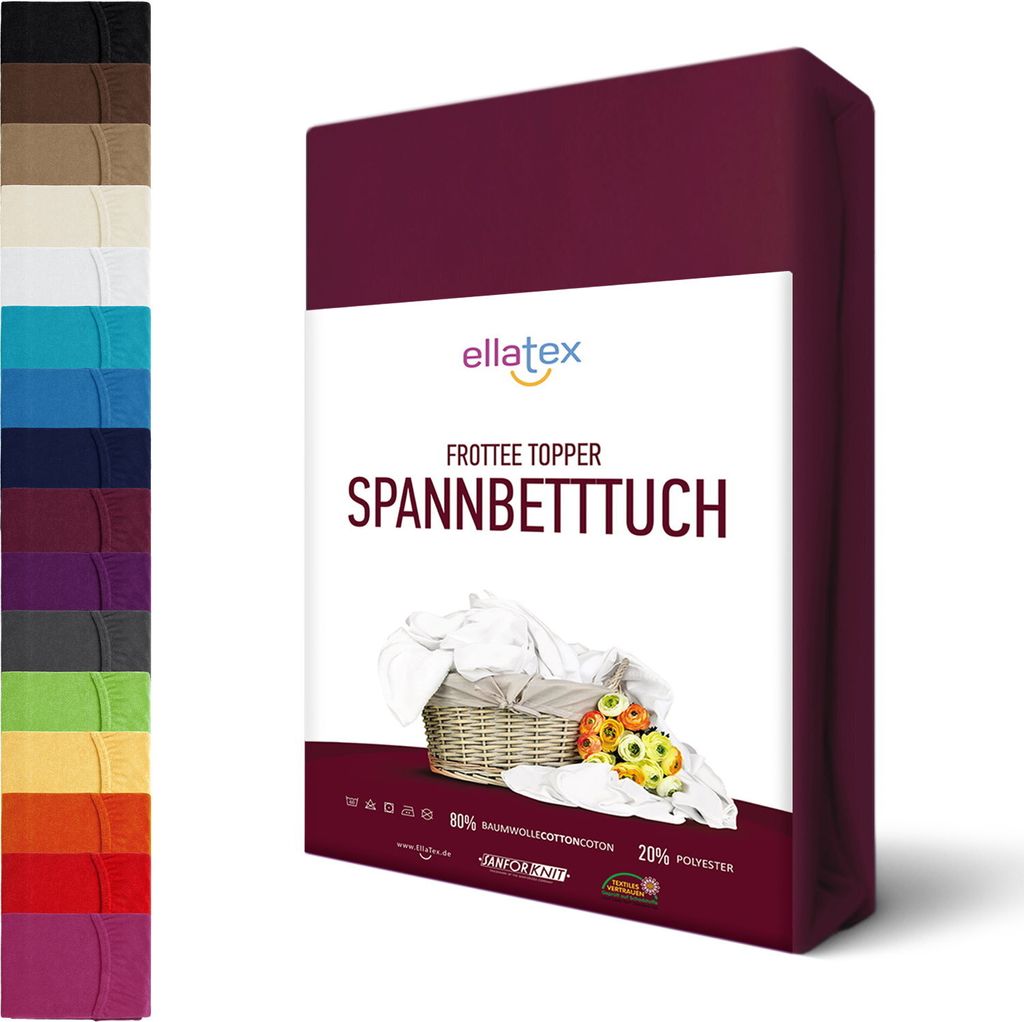 Frottee TOPPER Spannbettlaken Spannbetttuch für Matratzen bis 12 cm Bettlaken Betttuch, in Größe: 200x200-200x220 cm, in Farbe: Burgund