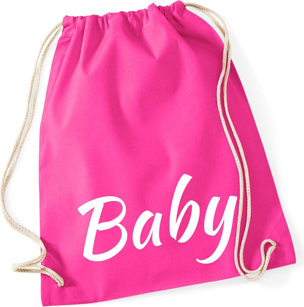 Huuraa Turnbeutel Baby Schriftzug 12 Liter Fuchsia Baumwolle Rucksack Geschenkidee