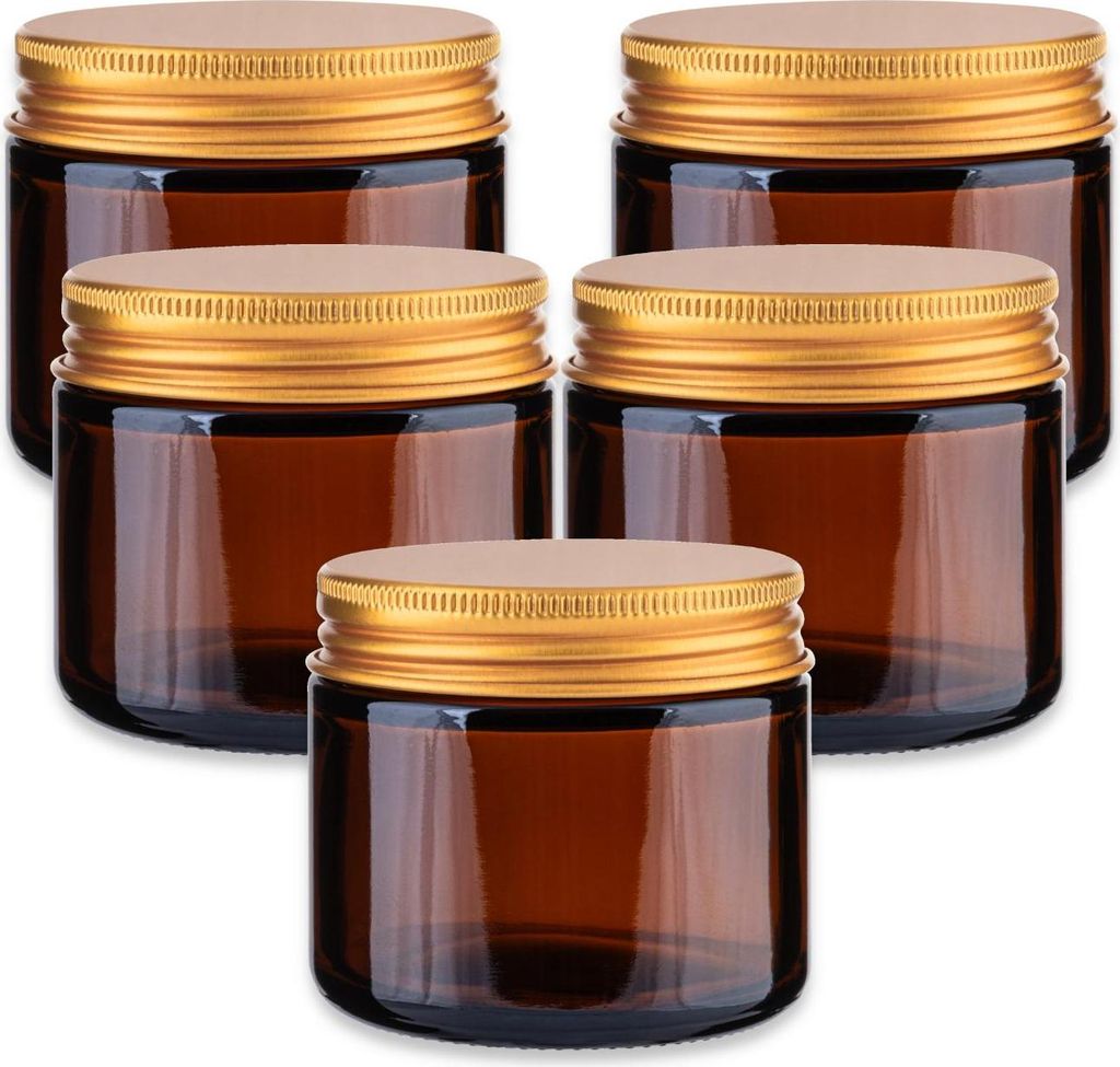 5x Kosmetiktiegel braun 60 ml mit goldenem Aluminium Produktbild 
