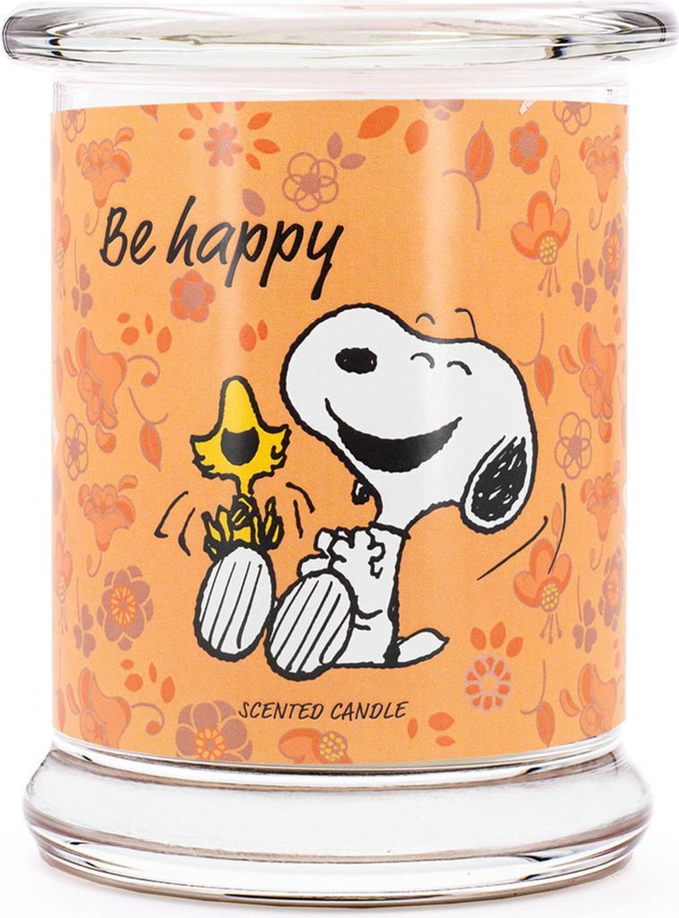 Duftkerze Peanuts Be Happy, Kerze im Glas, 50 h Brenndauer, 250g, Duftlicht HxD 11,5 x 9,5 cm