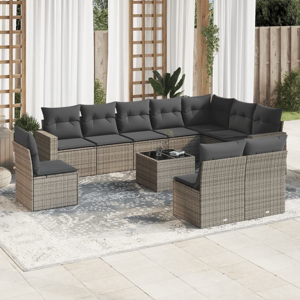 Maison Exclusive - 11-tlg. Garten-Sofagarnitur mit Kissen Grau Poly Rattan