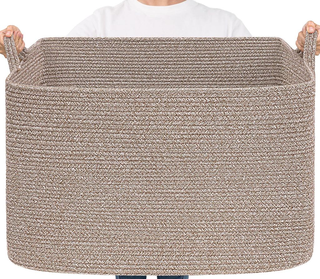 Großer, rechteckiger Aufbewahrungskorb aus Baumwollseil für Decken, Kleidung und Spielzeug; geeignet für Wohn- und Kinderzimmer; 63,5 x 40,5 x 4...