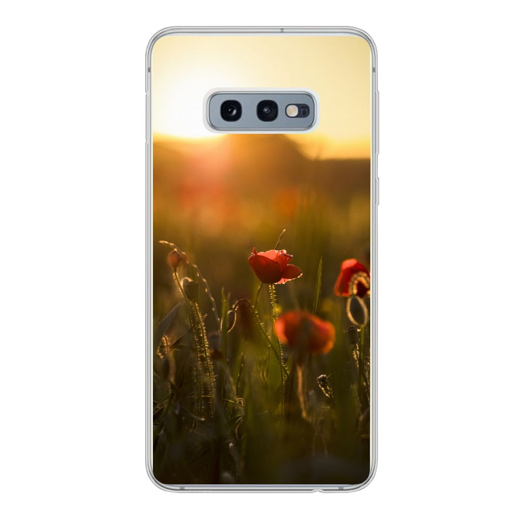 MuchoWow Handyhülle Schutzhülle Hülle für Samsung Galaxy S10e Mohn - Sonnenuntergang - Gold Silikon Softcase Handy Hülle - Handy