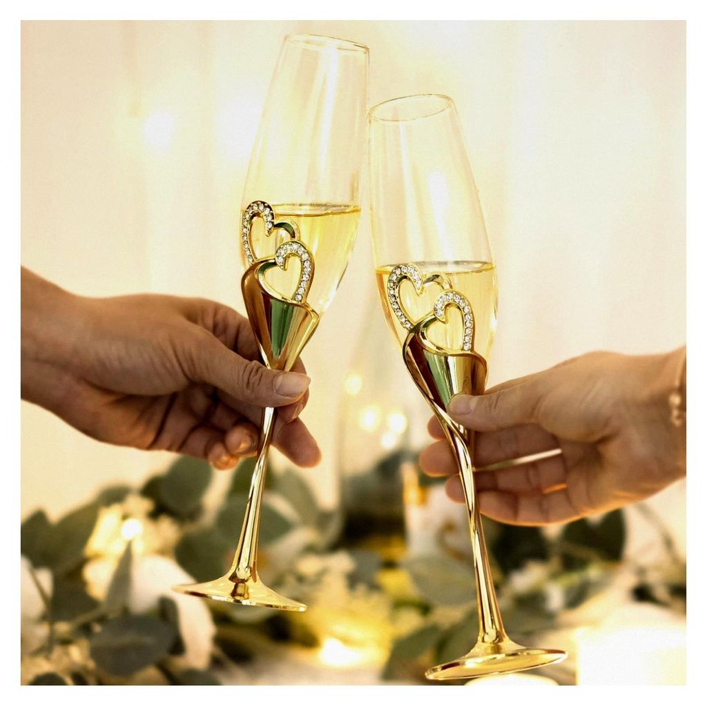 Champagnerflöten für Hochzeiten – Geschenkset für Braut und Bräutigam mit Herzdekoration