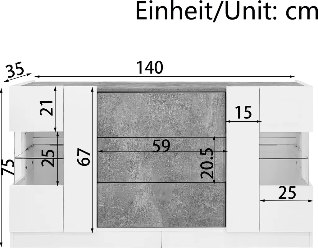 Buffet avec Éclairage LED 16 Couleurs, Meuble de Rangement Blanc 135cm
