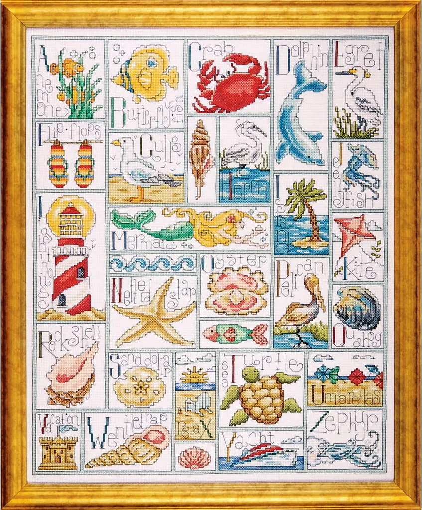 Kit de broderie pour décoration chambre d'enfant alphabet de mer