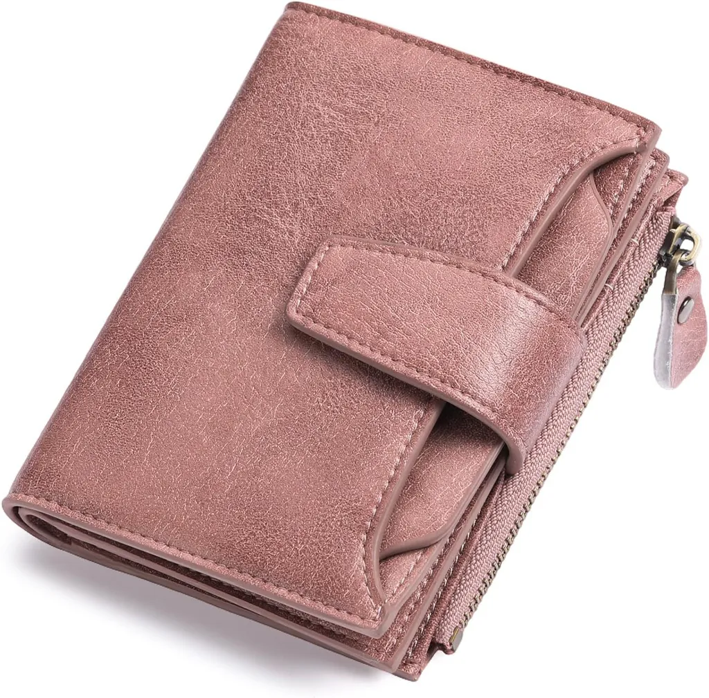 Portafoglio piccolo da donna, in vera pelle, con 14 scomparti per carte di credito con blocco RFID, con scomparto per monete, classico
