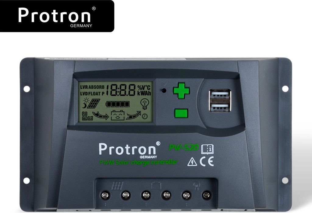 Protron PWM Solar Laderegler für Solarpanel 12V / 24V - 20A