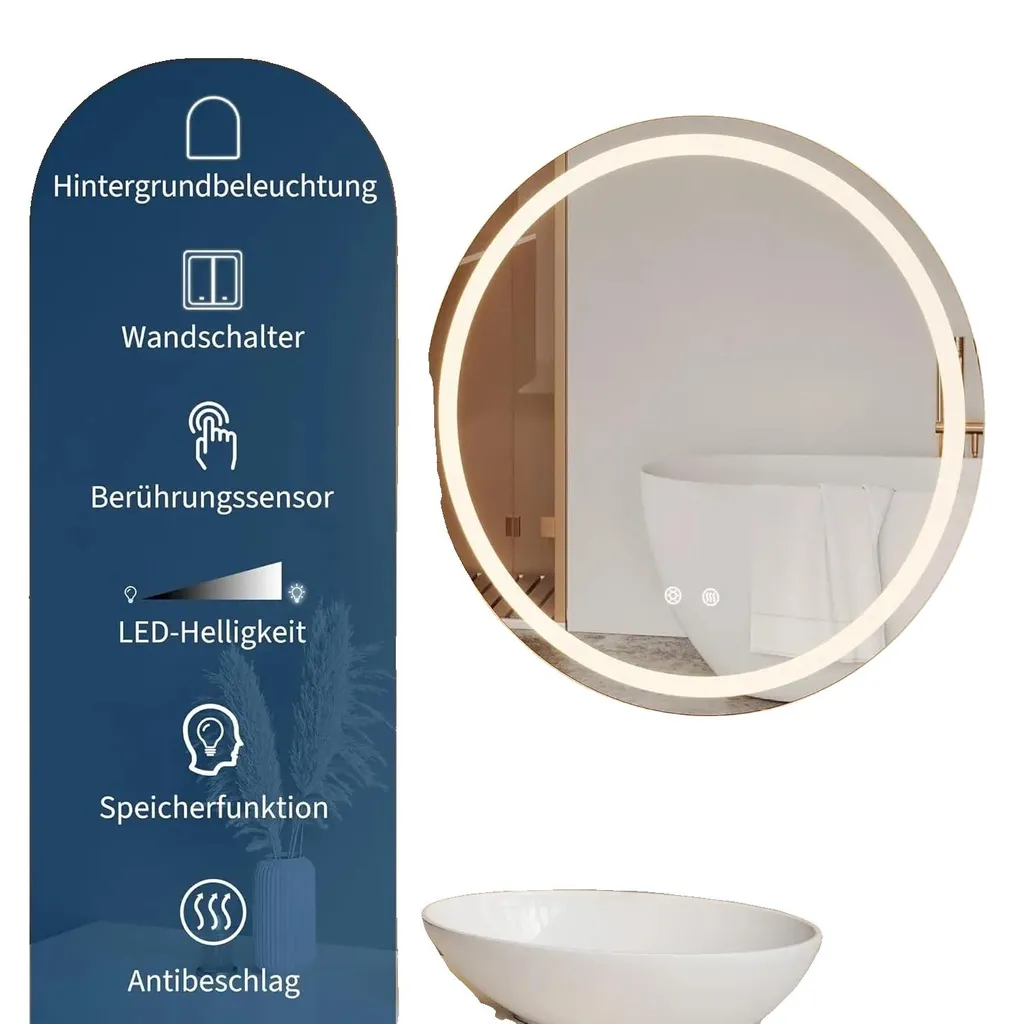 Miroir cosmétique 60x60 cm tactile avec fonction anti-buée et LED 2835