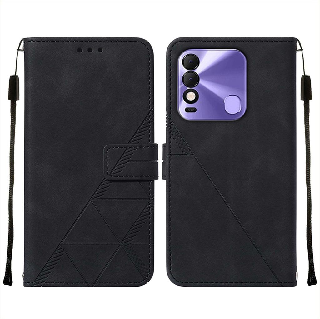 Tecno Spark 8 KG6 Case, WindCase Butterfly PolyurethanLeather Flip Wallet Card Slots with Hand Strap, Stand Cover for Tecno Spark 8 KG6 Schwarz