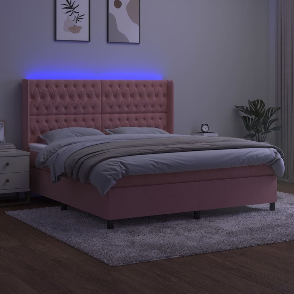 "Rabatt" Boxspringbett mit Matratze - 2 Personen - Strapazierfähiger Stoff - & LED Rosa 180x200 cm Samt - Klassische Betten CC6667