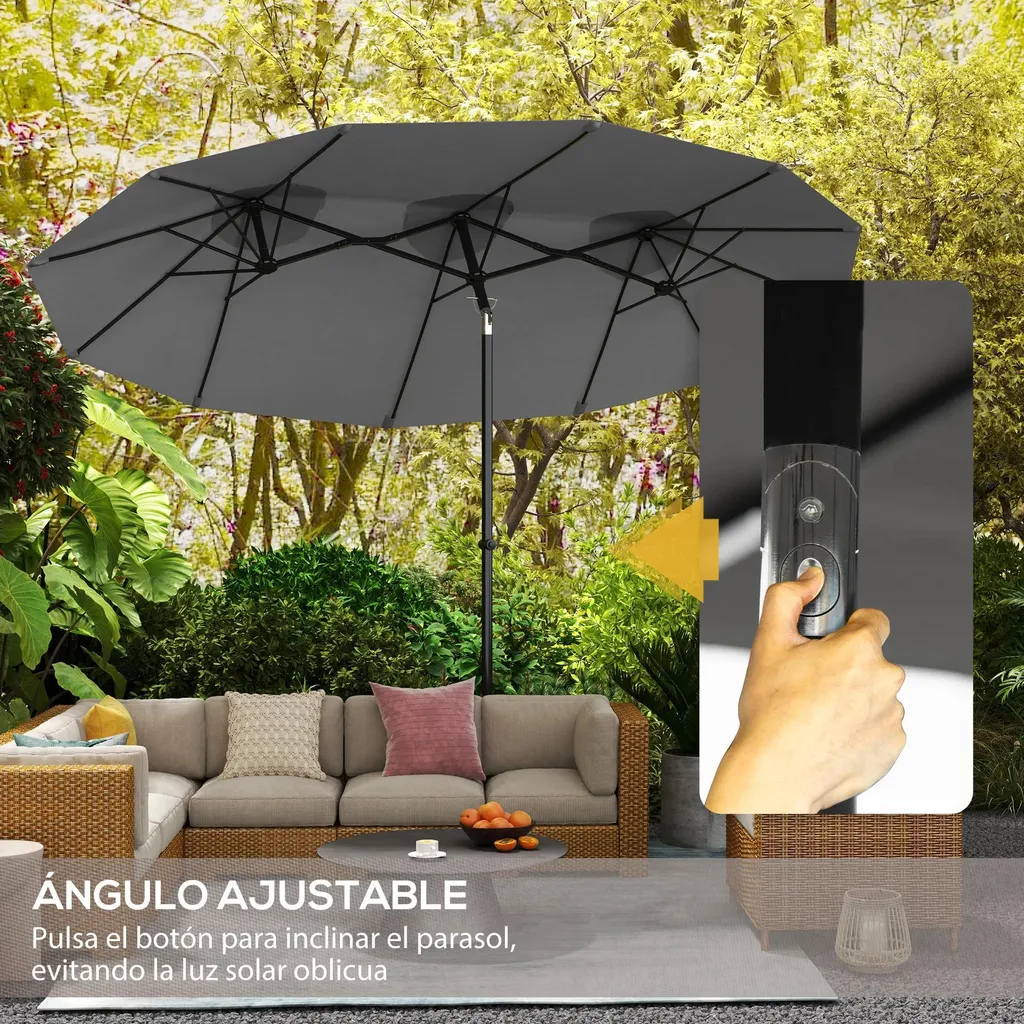 Parasol de Jardin Rectangulaire Double 3m Gris Anthracite Inclinable - 4