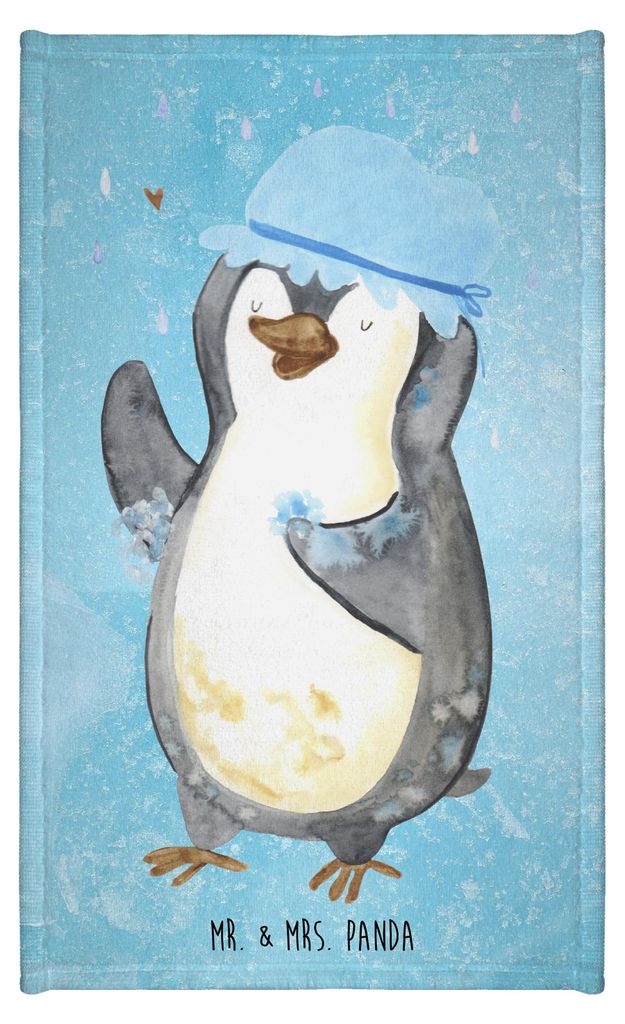 Mr. & Mrs. Panda Handtuch Pinguin Duschen - Eisblau - Geschenk, Lebensmotto, Duschkonzert, gästetuch frottee, gäste wc, Frotteetuch, Gäste-WC, S...