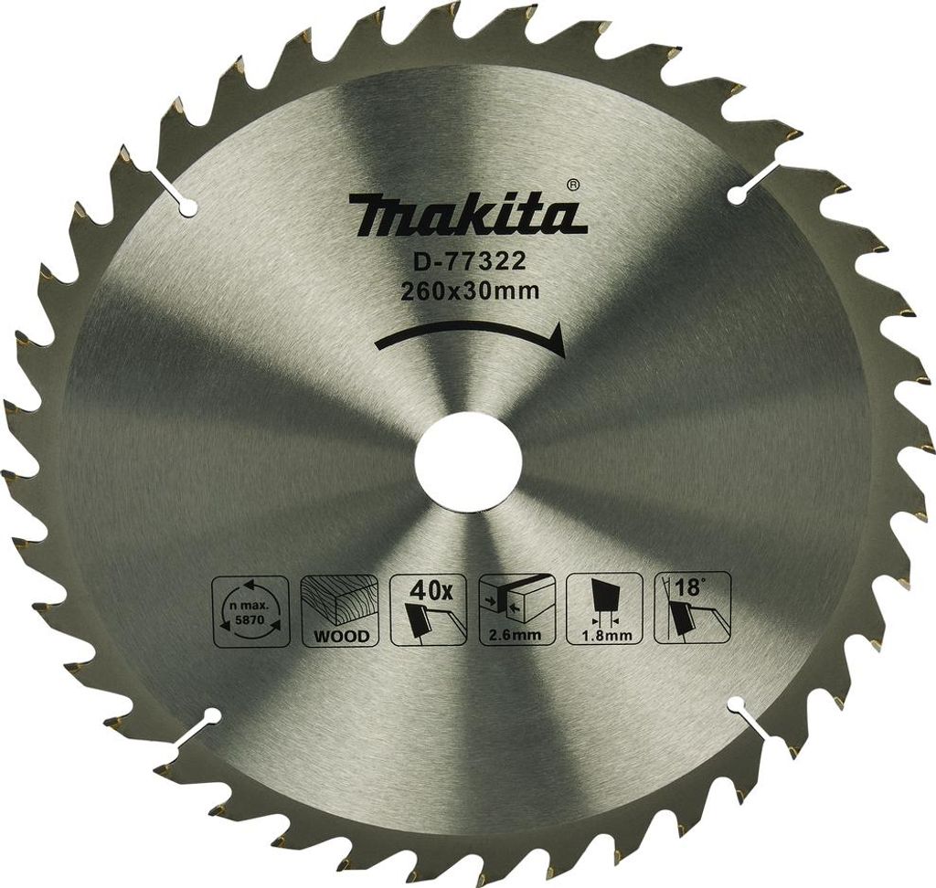 Makita TCT Sägeblatt 260x40Zx30 mm - D-77322 Produktbild 