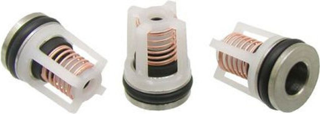 Three identical valve components are displayed against a white background.