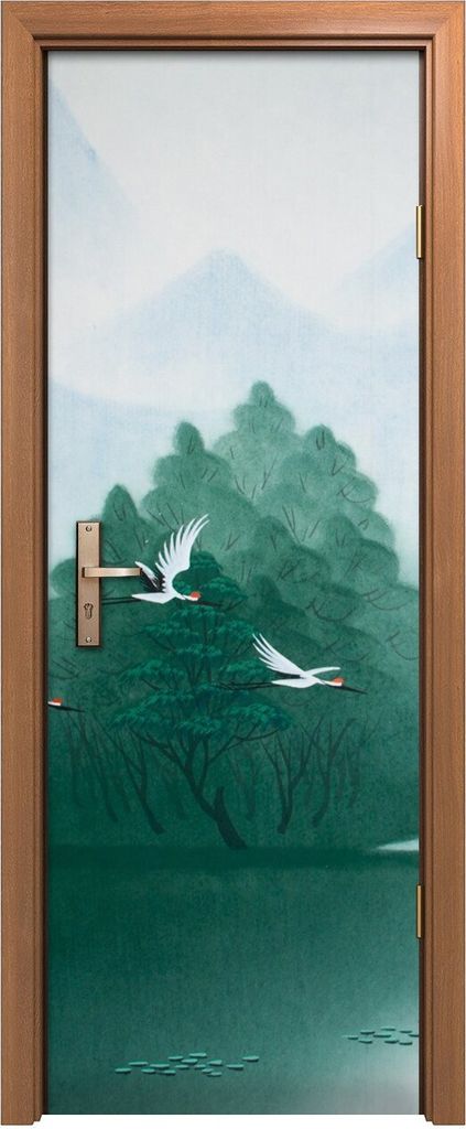 Türposter 70x200 cm Türaufkleber Türtapete Türfolie Klebefolie Chinesische Malerei von Vogelkräne