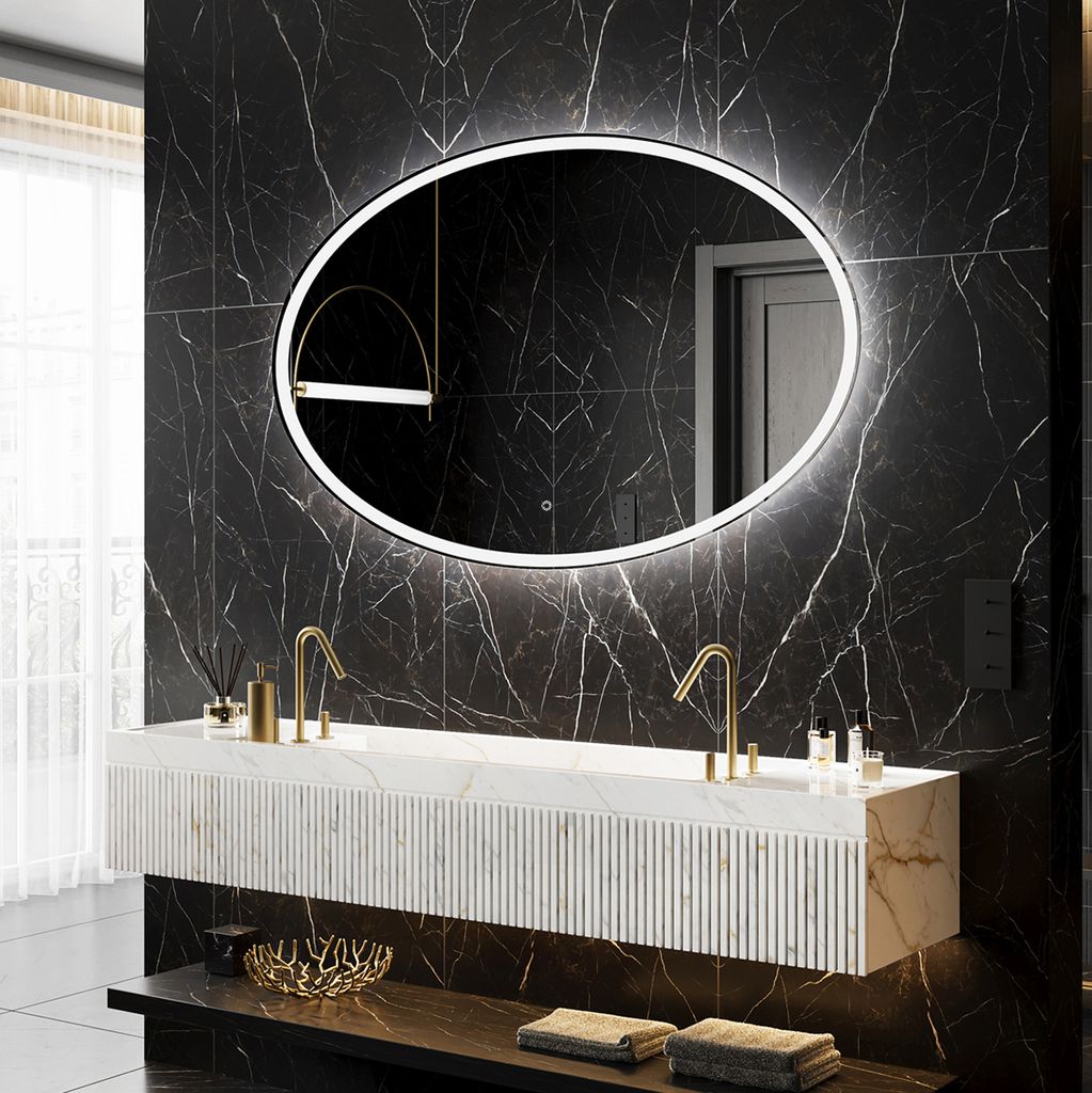 Badspiegel mit Beleuchtung 70 x 50 cm - LED Farbe Kaltweiß 7000K - ELI227 - Individuell Nach Maß - Beleuchtet Wandspiegel Lichtspiegel Badezimmer...