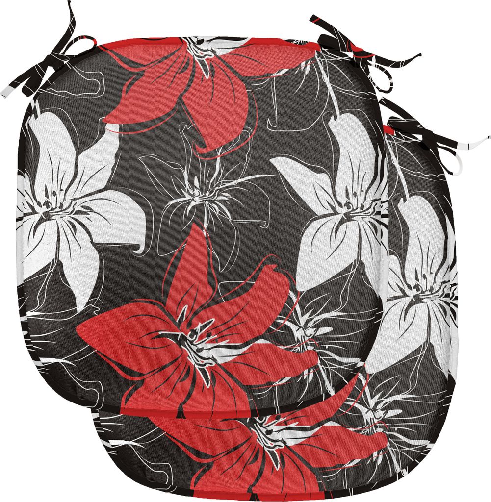 ABAKUHAUS Rot und Schwarz Polster für Esszimmerstühle, Gartenpflanzen Kunst, Dekoratives wasserfestes Kissen mit Riemen für Küchensitze, 40 cm ...