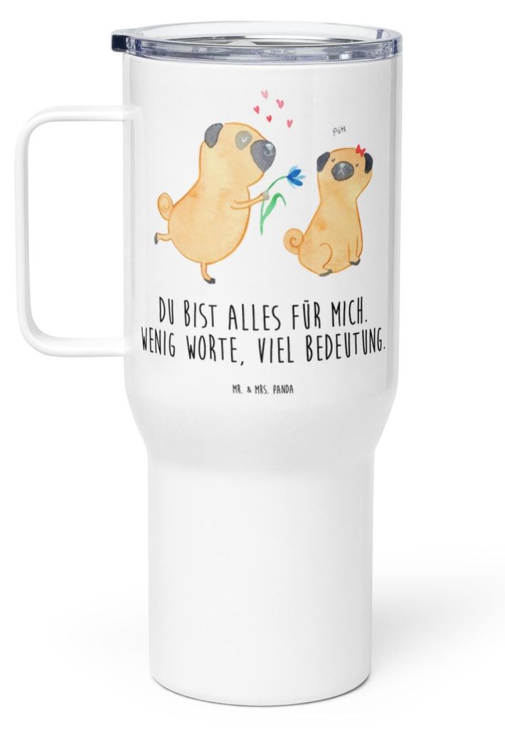 Mr. & Mrs. Panda Kaffee-to-go-Becher Mops Verliebt - Weiß - Geschenk, Hund, Trinkgefäß, thermosbecher, Teetasse, Pure Liebe, Thermobecher, Sprü...