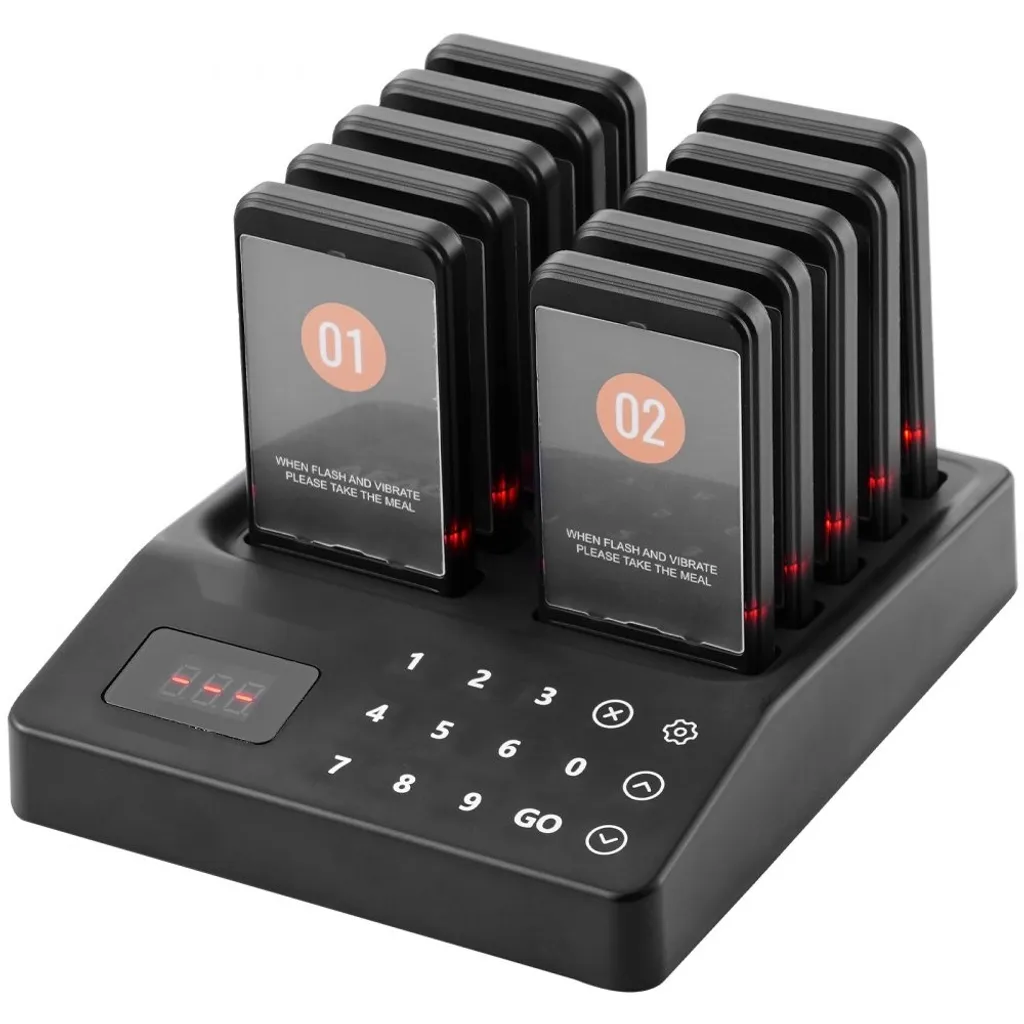 Signal de file d'attente vibrant et lumineux avec 10 récepteurs recharge