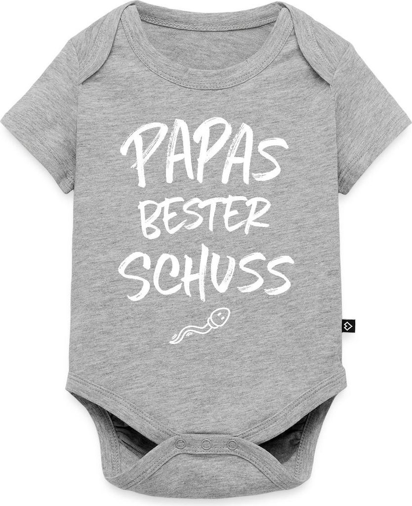 Spreadshirt Papas Bester Schuss Baby Party Kurzarm Tages Baby Body, 62 (2-3 M.), Grau meliert