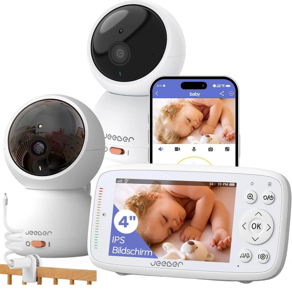 jeeber Babyphone mit 2 Kamera WLAN Baby Monitor Surveillance Camera Innen mit Farbnachtsicht 2-Wege-Audio PIR-Sensor Personener Alexa Mobile Handy APP